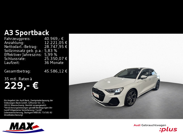 A3 Sportback 40 TFSI QU S LINE PANO+AHK+HUD+SONOS+MATRIX