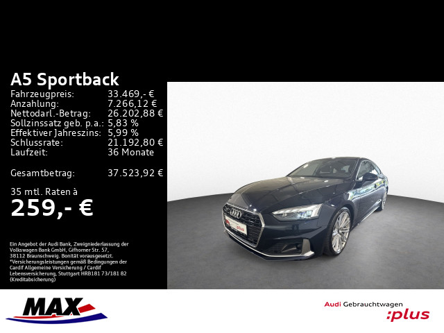 A5 Sportback 45 TFSI QUATT ADVANCED MATRIX+B&O+KAMERA