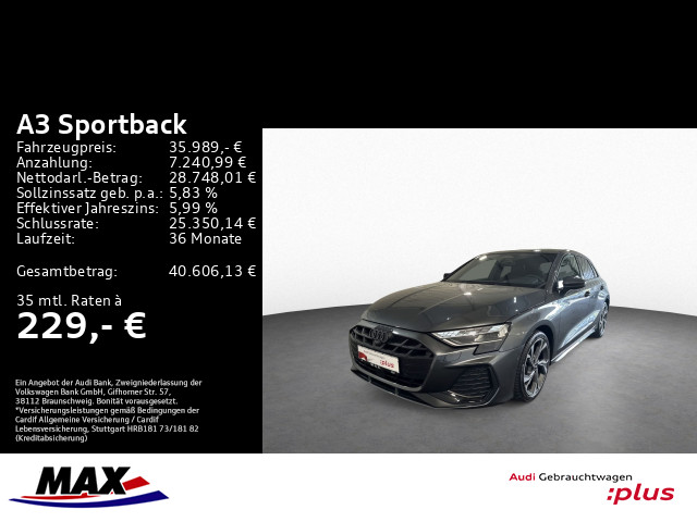 A3 Sportback 2.0 TDI S LINE MATRIX+HUD+PANO+OPTIK